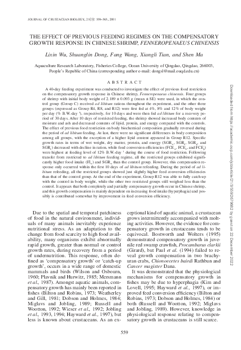 (PDF) The Effect of Previous Feeding Regimes on the Compensatory Growth ...