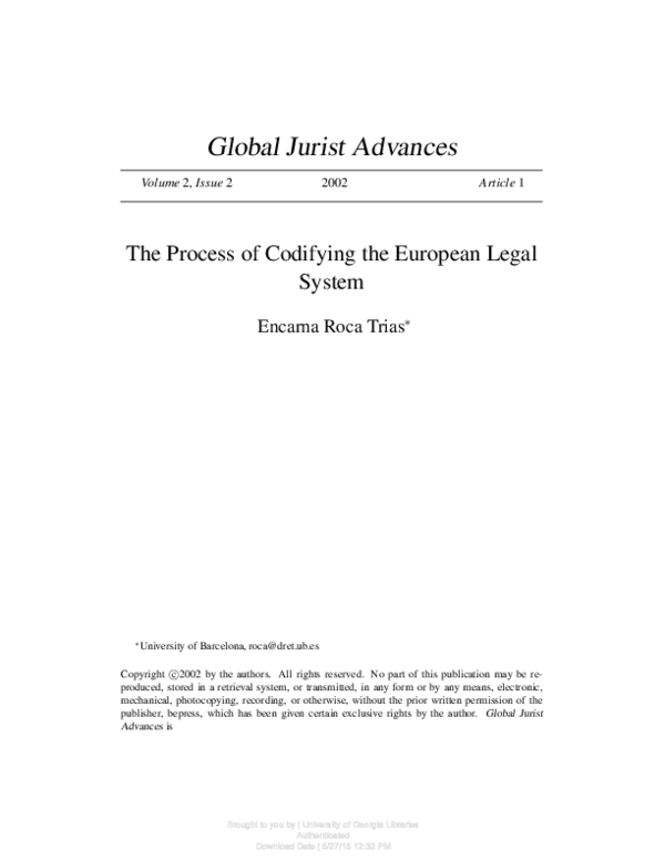 (PDF) The Process of Codifying the European Legal System