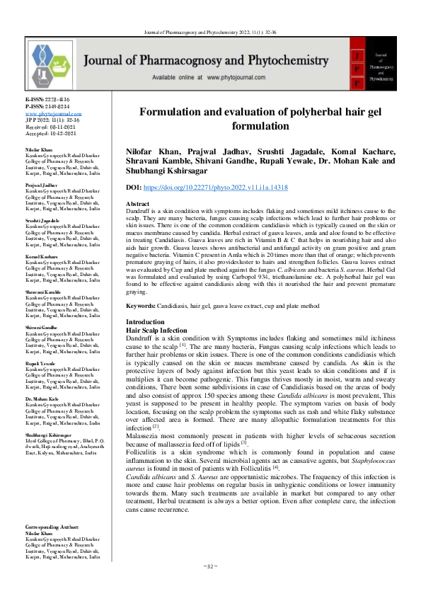 (PDF) Formulation and evaluation of polyherbal hair gel formulation