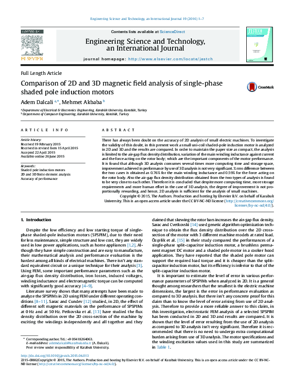 (PDF) Comparison of 2D and 3D magnetic field analysis of single-phase ...