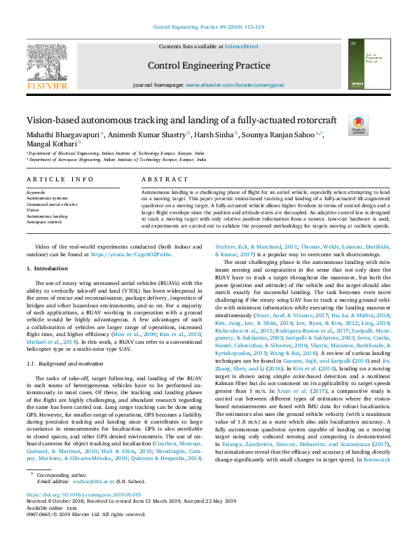 (PDF) Vision-based autonomous tracking and landing of a fully-actuated ...