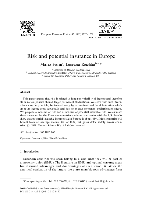 (PDF) Risk and potential insurance in Europe