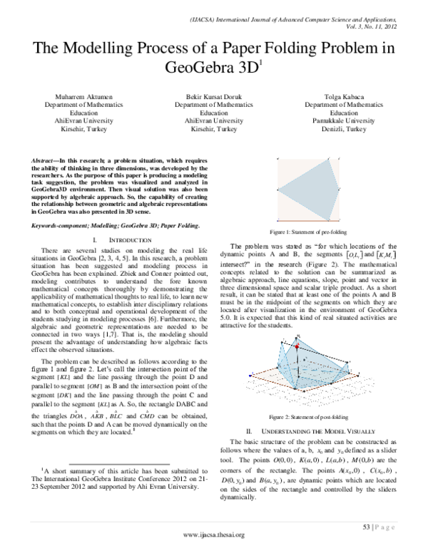 (PDF) The Modelling Process of a Paper Folding Problem in GeoGebra 3D