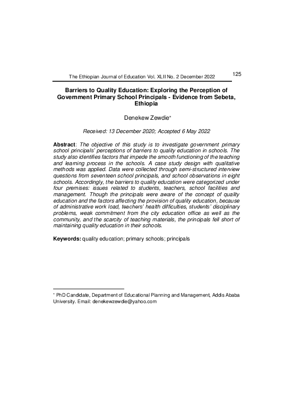 (PDF) Barriers to Quality Education: Exploring the Perception of ...