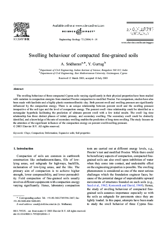 (PDF) Swelling behaviour of compacted fine-grained soils