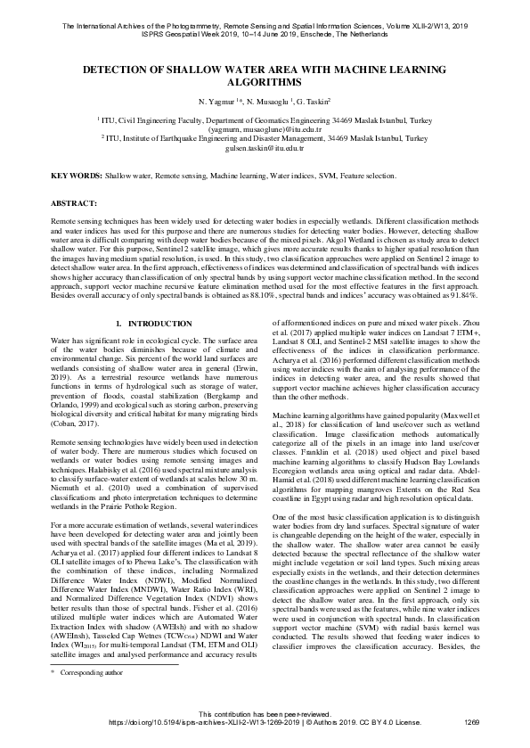(PDF) Detection of Shallow Water Area with Machine Learning Algorithms