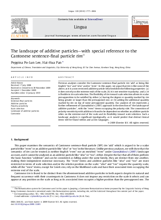 (PDF) The landscape of additive particles—with special reference to the ...