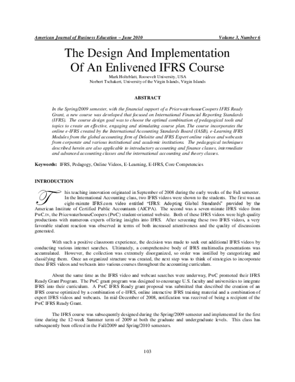 (PDF) The Design And Implementation Of An Enlivened IFRS Course