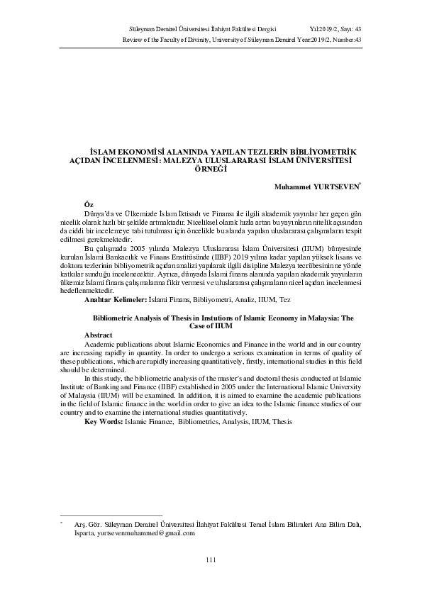 (PDF) İslam Ekonomisi Alanında Yapılan Tezlerin Bibliyometrik Açıdan ...
