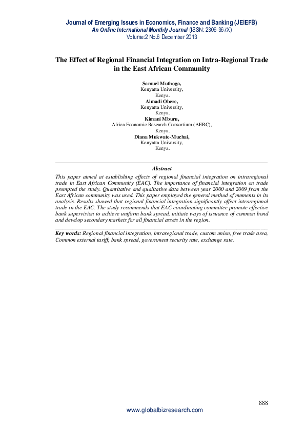 (PDF) The Effect of Regional Financial Integration on Intra-Regional ...