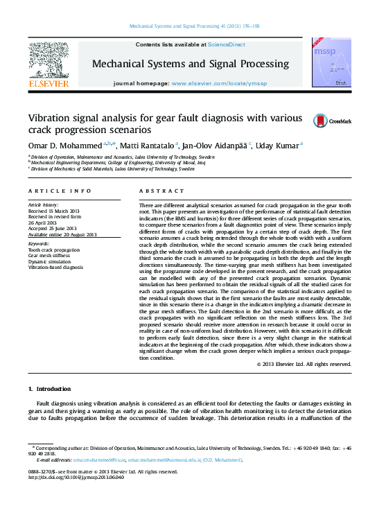 (PDF) Vibration signal analysis for gear fault diagnosis with various ...