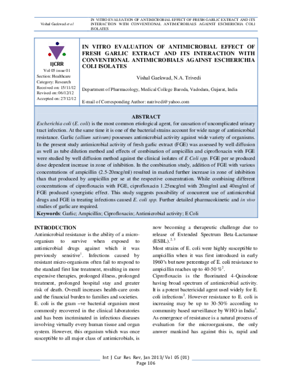(PDF) In Vitro Evaluation of Antimicrobial Effect of Fresh Garlic ...