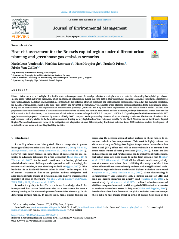 (PDF) Heat risk assessment for the Brussels capital region under ...
