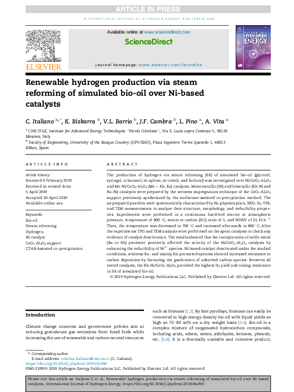 (PDF) Renewable hydrogen production via steam reforming of simulated ...