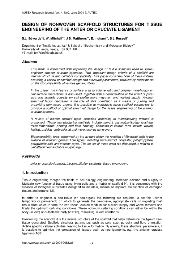 (PDF) Nonwoven Scaffolds of Improved Design for the Tissue Engineering ...
