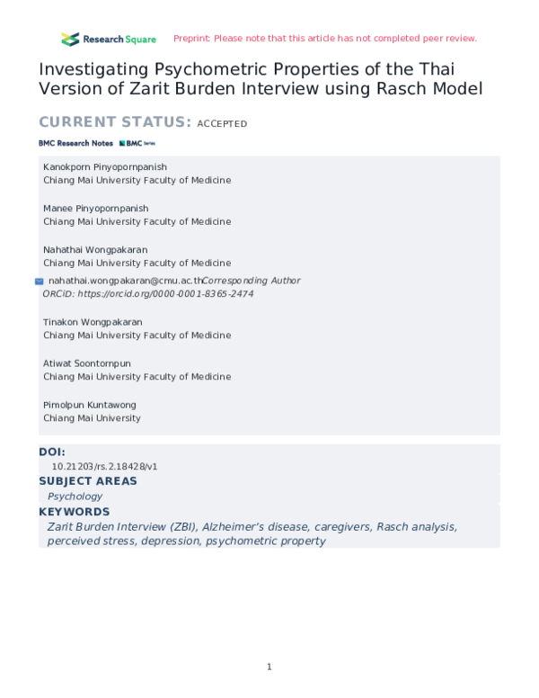 (PDF) Investigating Psychometric Properties of the Thai Version of