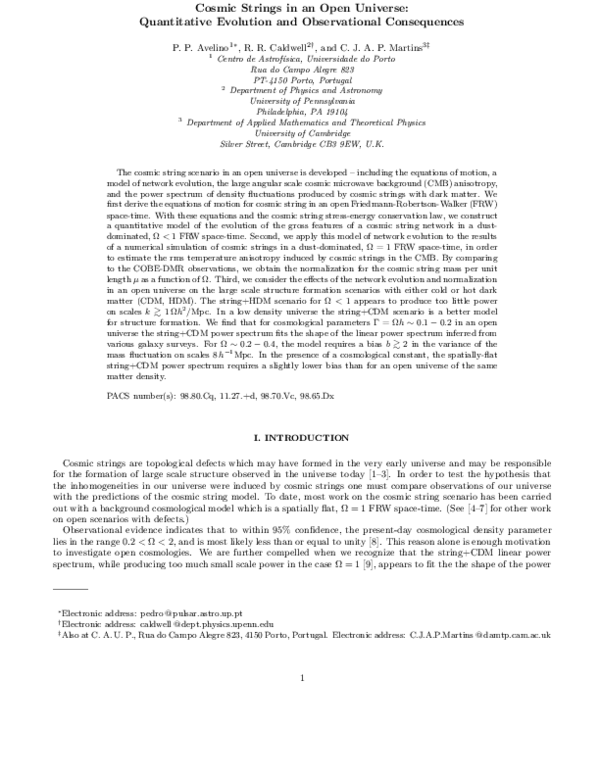 (PDF) Cosmic strings in an open universe: Quantitative evolution and ...