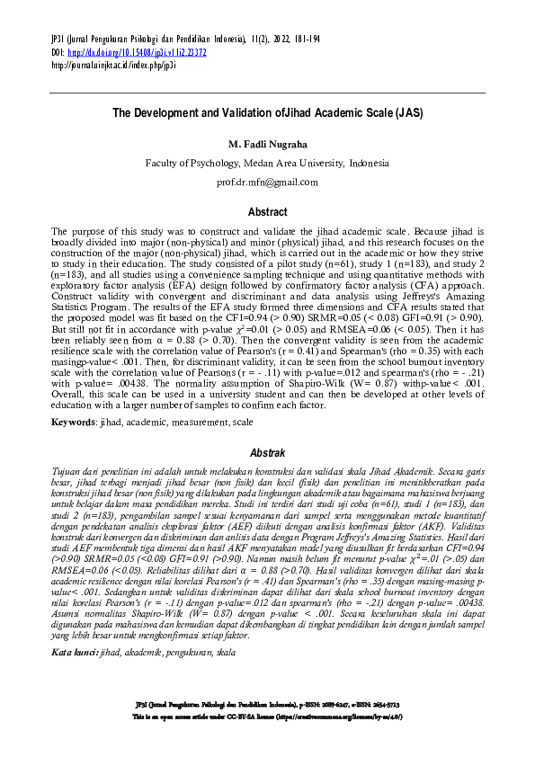 (PDF) The Development and Validation of Jihad Academic Scale (JAS)