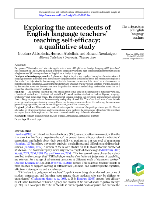 (PDF) Exploring the antecedents of English language teachers' teaching ...