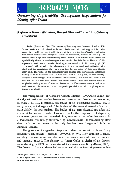 (PDF) Overcoming Ungrievability: Transgender Expectations for Identity ...