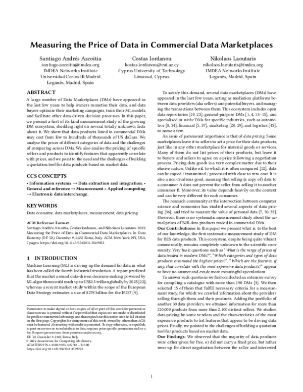 (PDF) Measuring the price of data in commercial data marketplaces