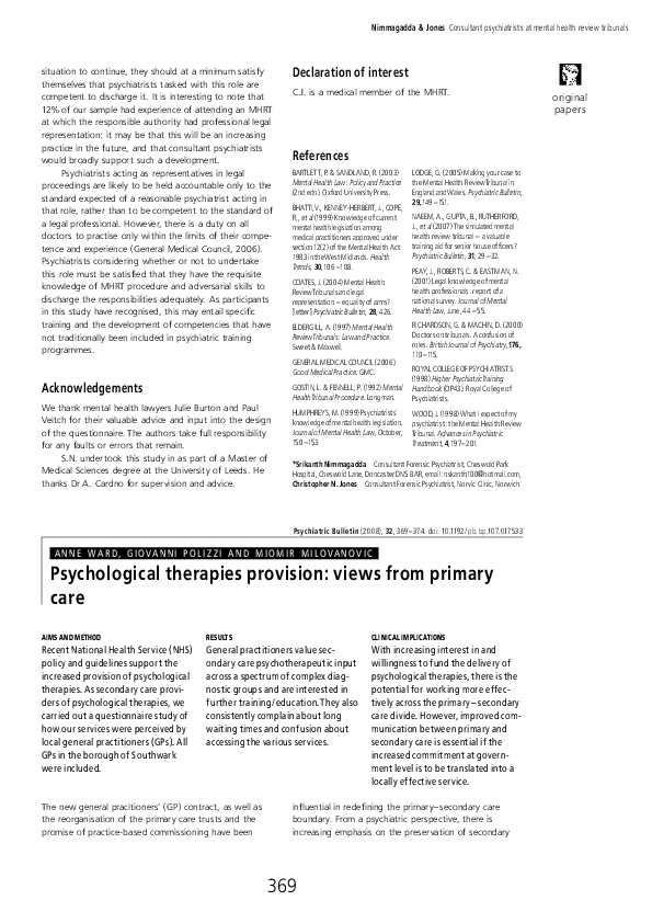 (PDF) Psychological therapies provision: views from primary care