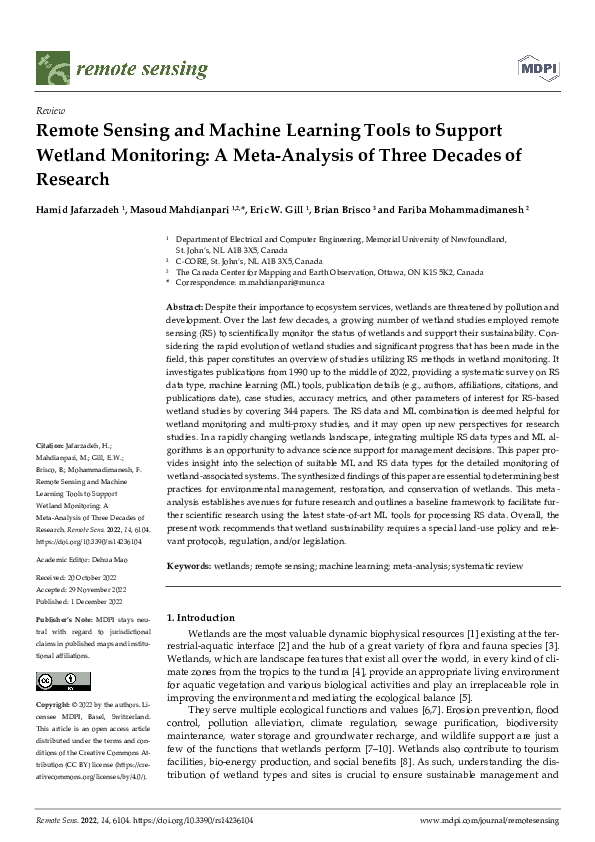 (PDF) Remote Sensing and Machine Learning Tools to Support Wetland ...