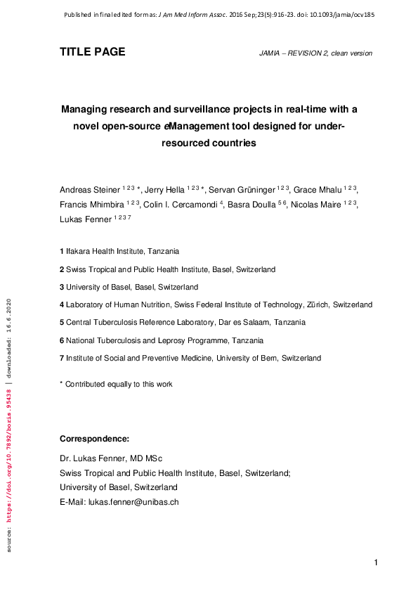 (PDF) Managing research and surveillance projects in real-time with a ...