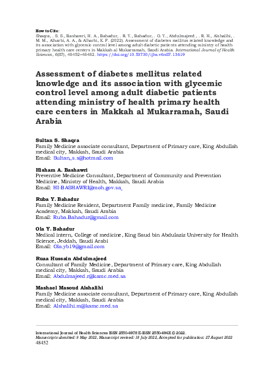 (PDF) Assessment of diabetes mellitus related knowledge and its ...