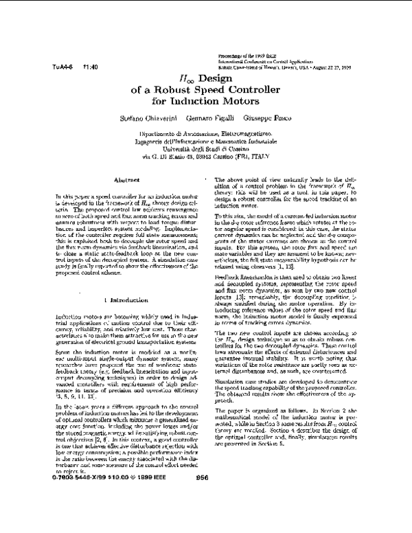 (PDF) H∞ design of a robust speed controller for induction motors