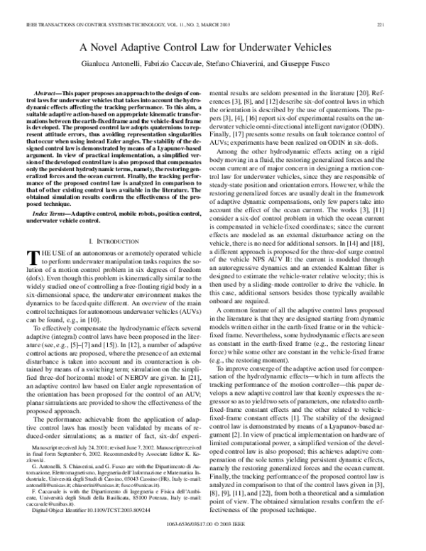 (PDF) A novel adaptive control law for underwater vehicles