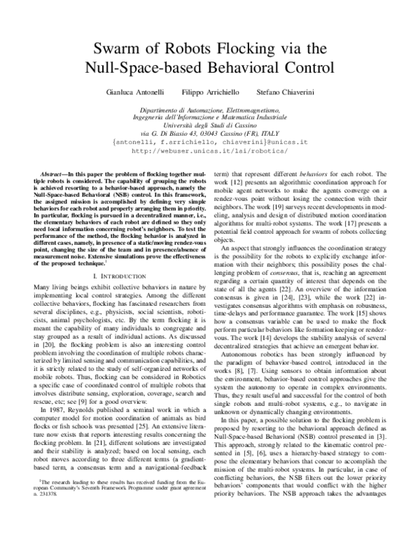 (PDF) Swarm of robots flocking via the null-space-based behavioral control
