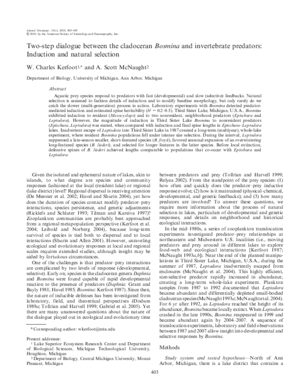 (PDF) Two-step dialogue between the cladoceran Bosmina and invertebrate ...