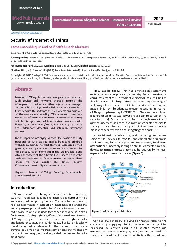 (PDF) Security of Internet of Things