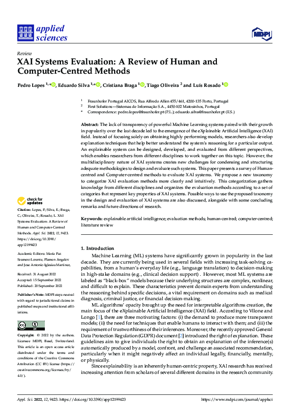 (PDF) XAI Systems Evaluation: A Review of Human and Computer-Centred ...