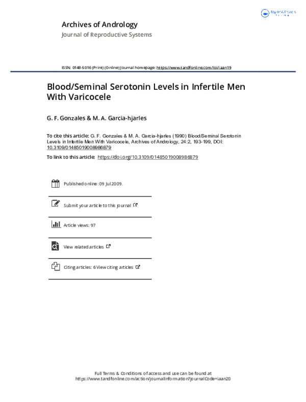 (PDF) Blood/Seminal Serotonin Levels in Infertile Men With Varicocele