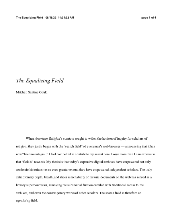 (DOC) The Equalizing Field