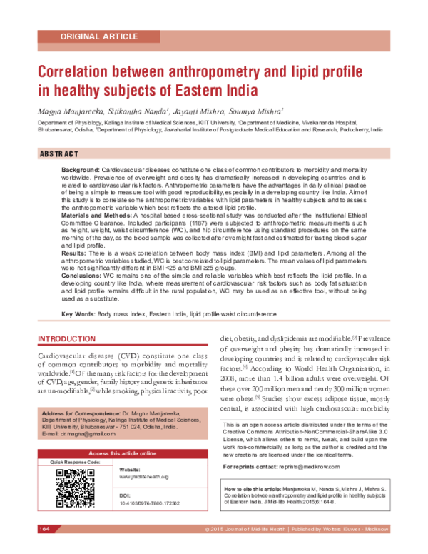 (PDF) Correlation between anthropometry and lipid profile in healthy ...