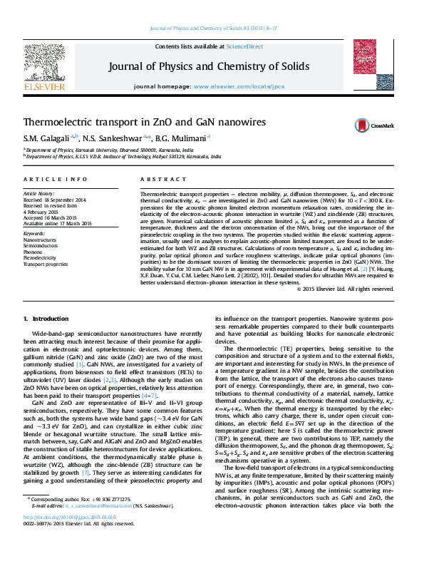 (PDF) Thermoelectric transport in ZnO and GaN nanowires