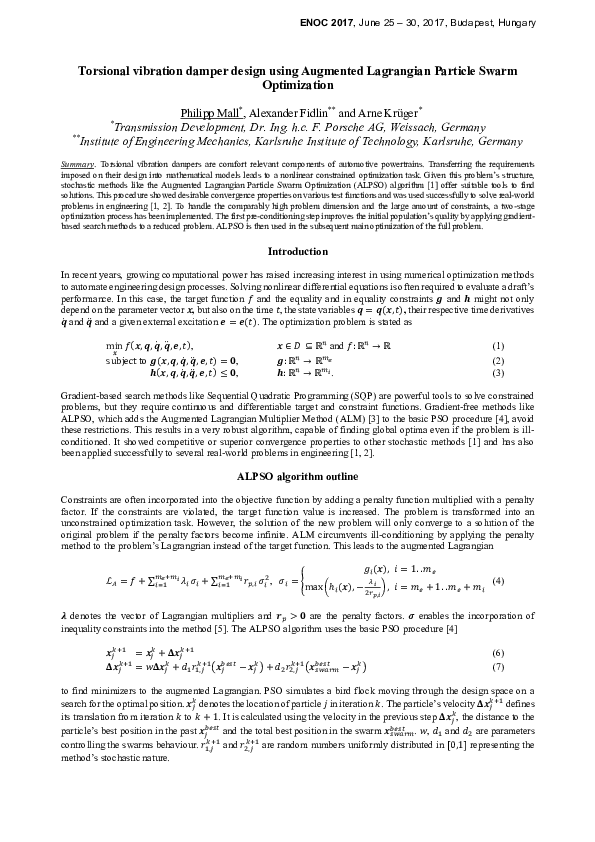 (PDF) Torsional vibration damper design using Augmented Lagrangian