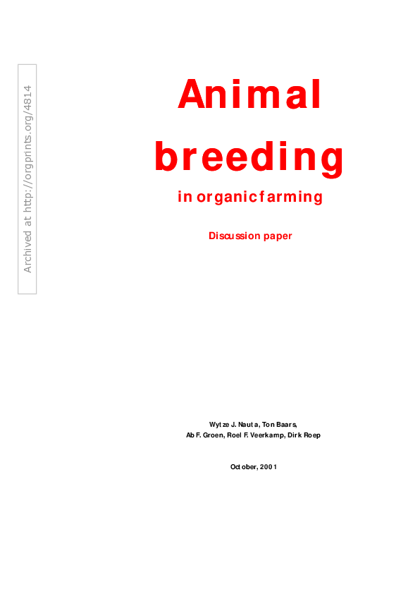 (PDF) Animal breeding in organic farming: Discussion paper