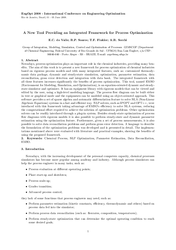 (PDF) A New Tool Providing an Integrated Framework for Process Optimization