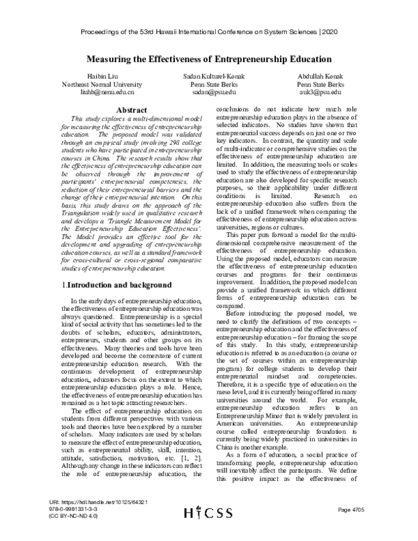(PDF) Measuring the Effectiveness of Entrepreneurship Education