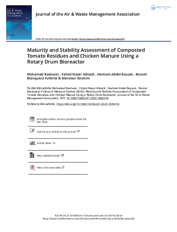 (PDF) Maturity and stability assessment of composted tomato residues ...