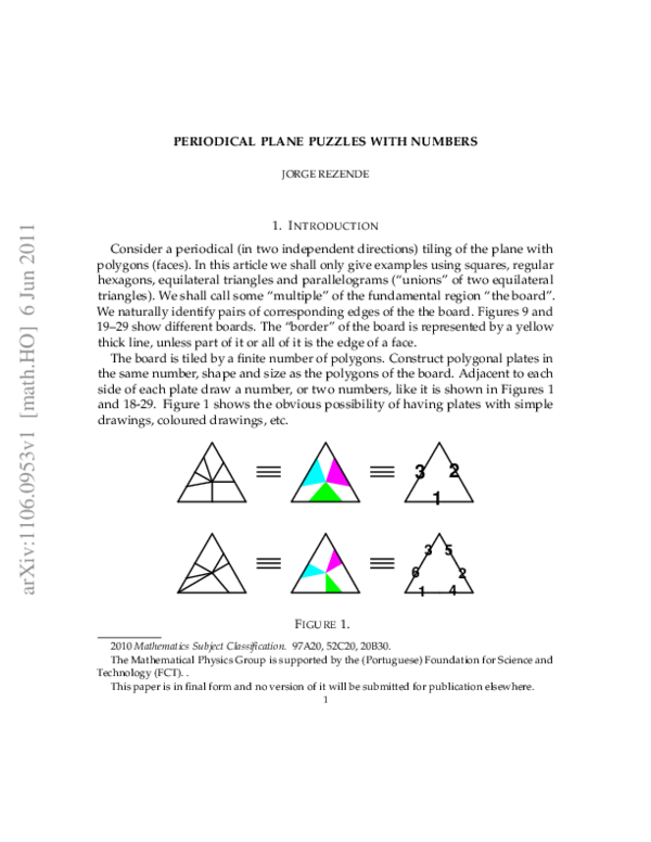 (PDF) Periodical plane puzzles with numbers