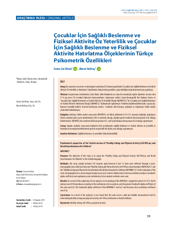 (PDF) Psychometric properties of the Turkish version of “Healthy Eating ...
