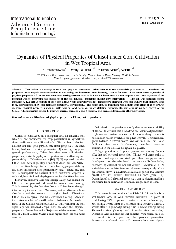 (PDF) Dynamics of Physical Properties of Ultisol under Corn Cultivation ...