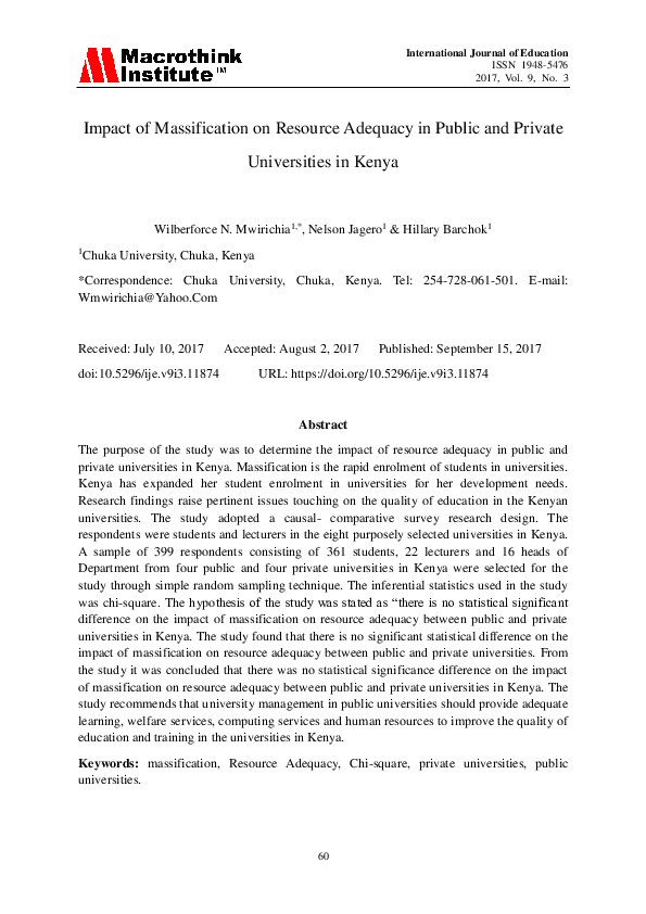 (PDF) Impact of Massification on Resource Adequacy in Public and ...