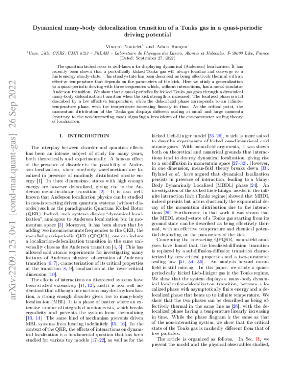 (PDF) Dynamical many-body delocalization transition of a Tonks gas in a ...