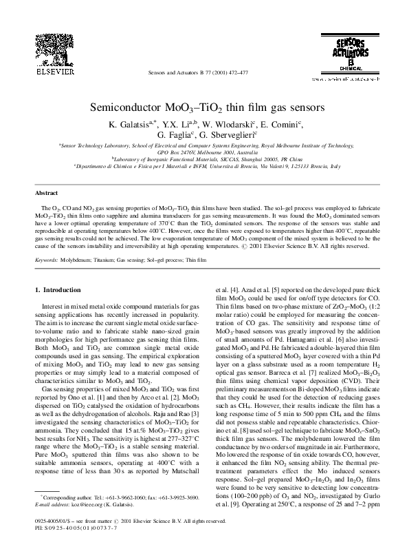 (PDF) Semiconductor MoO3–TiO2 thin film gas sensors